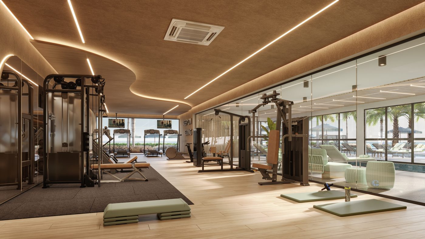 Academia do clube, com vista para fora