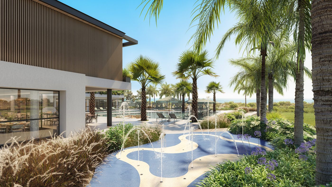 Área de aquaplay infantil junto às piscinas