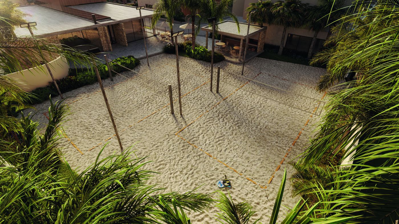 Quadras de beach tennis com espaço gourmet