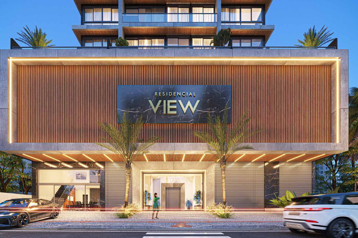 View Residence — fachada iluminada ao entardecer